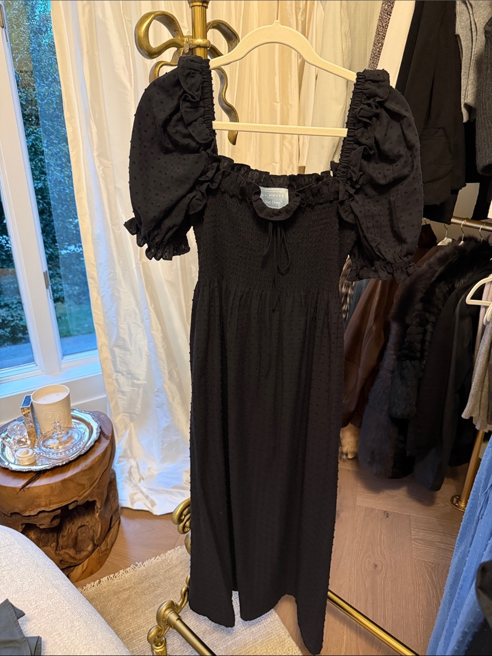 Hill House Home Black Puff-Sleeve Maxi Dress - Women Swiss Dot